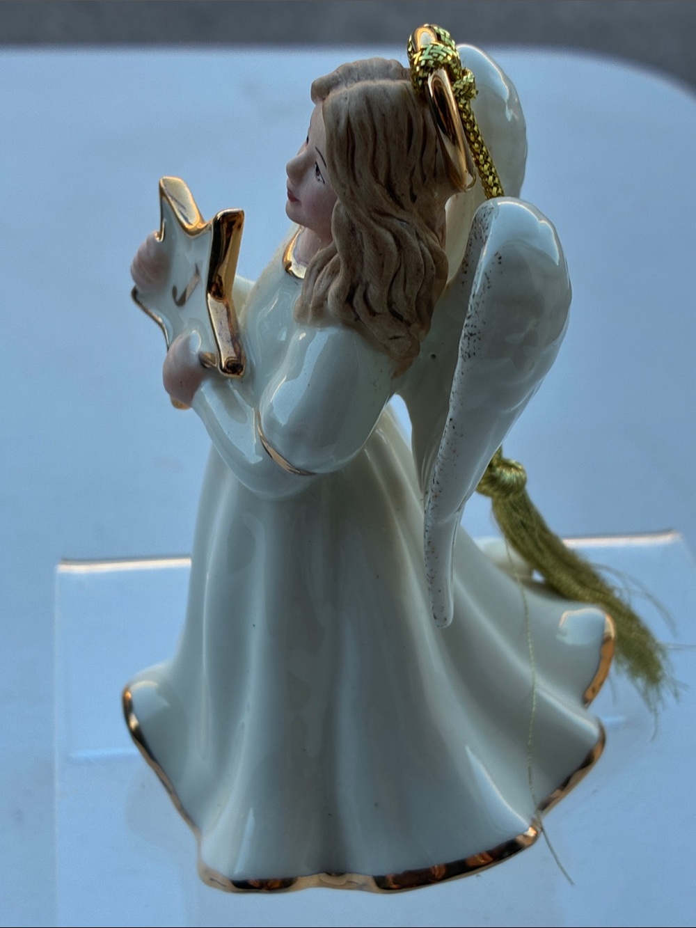Lenox Porcelain Angel Figurine Holding Star - White with Gold Trim initial J - Picture 2 of 7